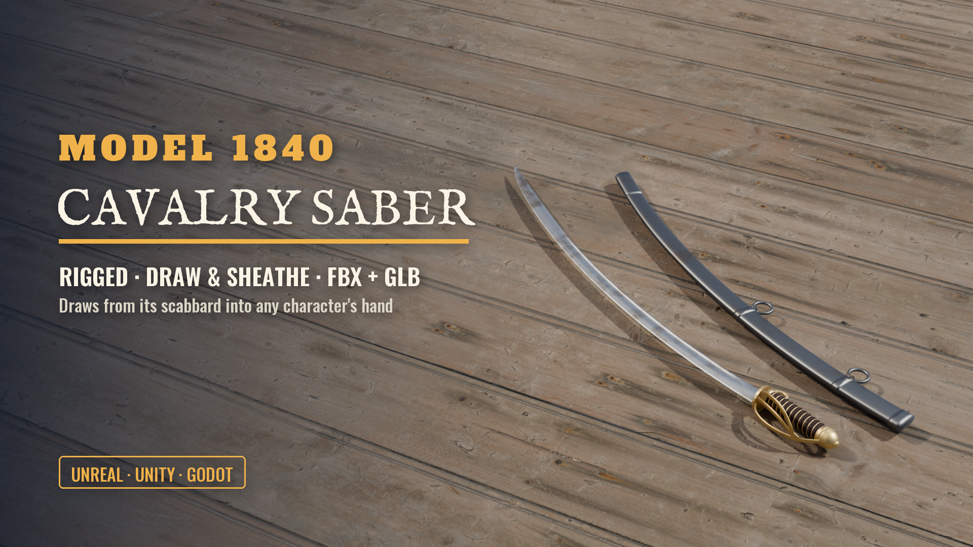 Cavalry Saber 1840 with Scabbard (Rigged, Draw & Sheathe)