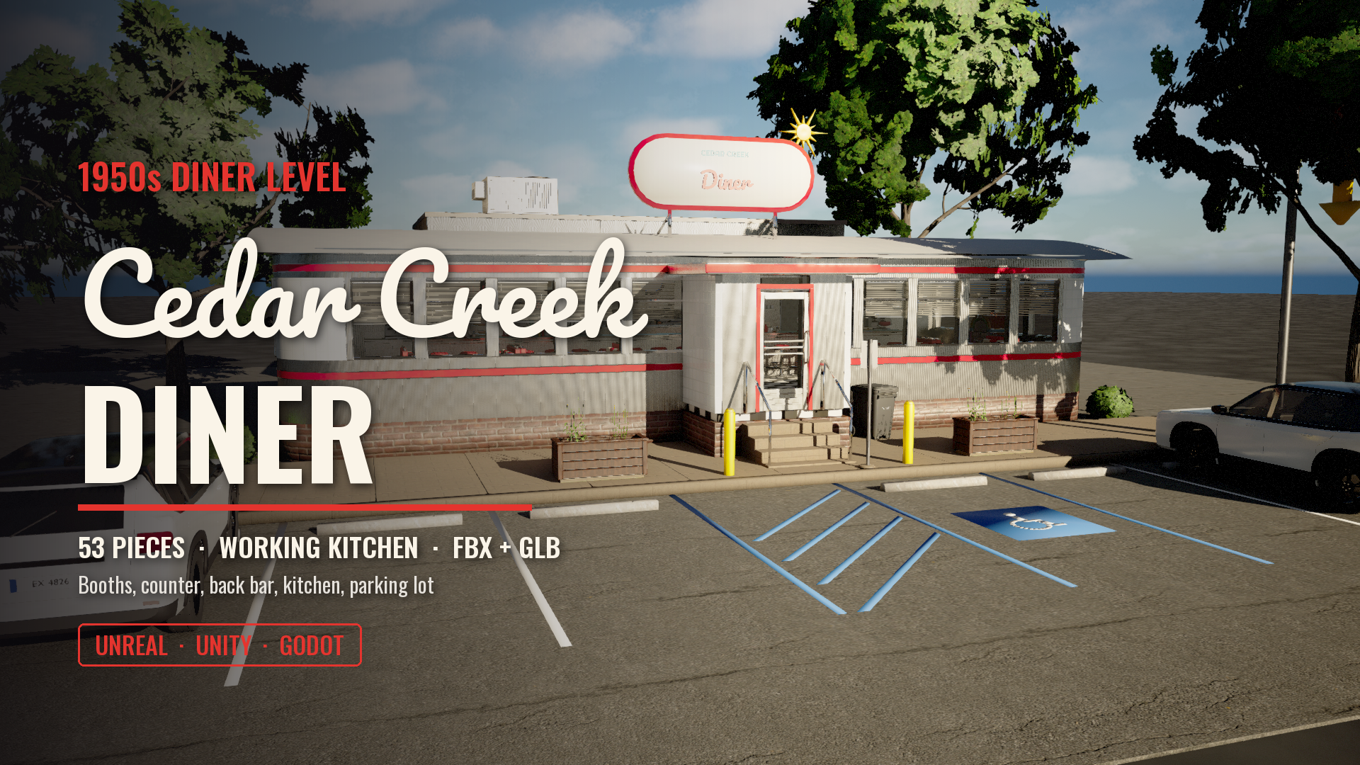 Cedar Creek Diner: 1950s Diner Level (Interior, Kitchen, Parking Lot)