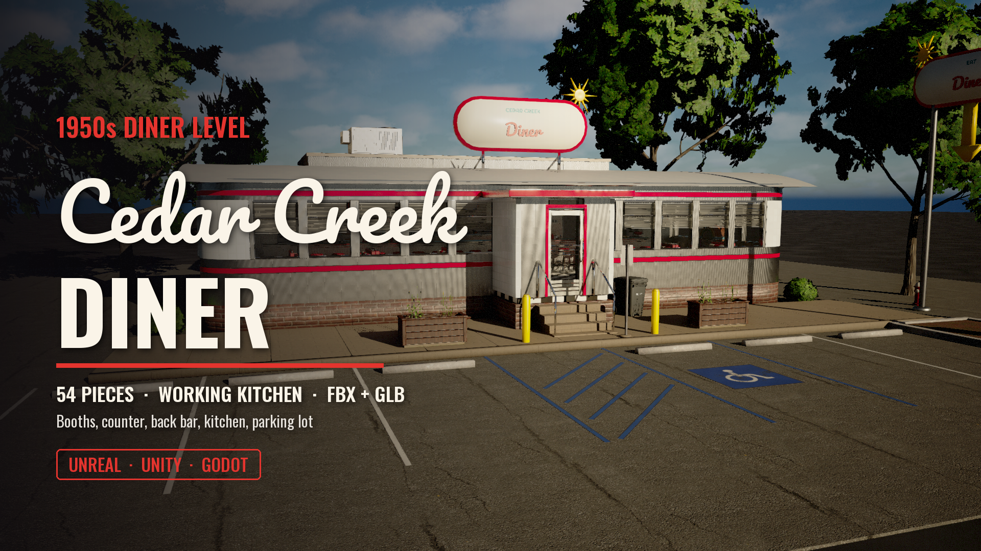 Cedar Creek Diner: 1950s Diner Level (Interior, Kitchen, Parking Lot)