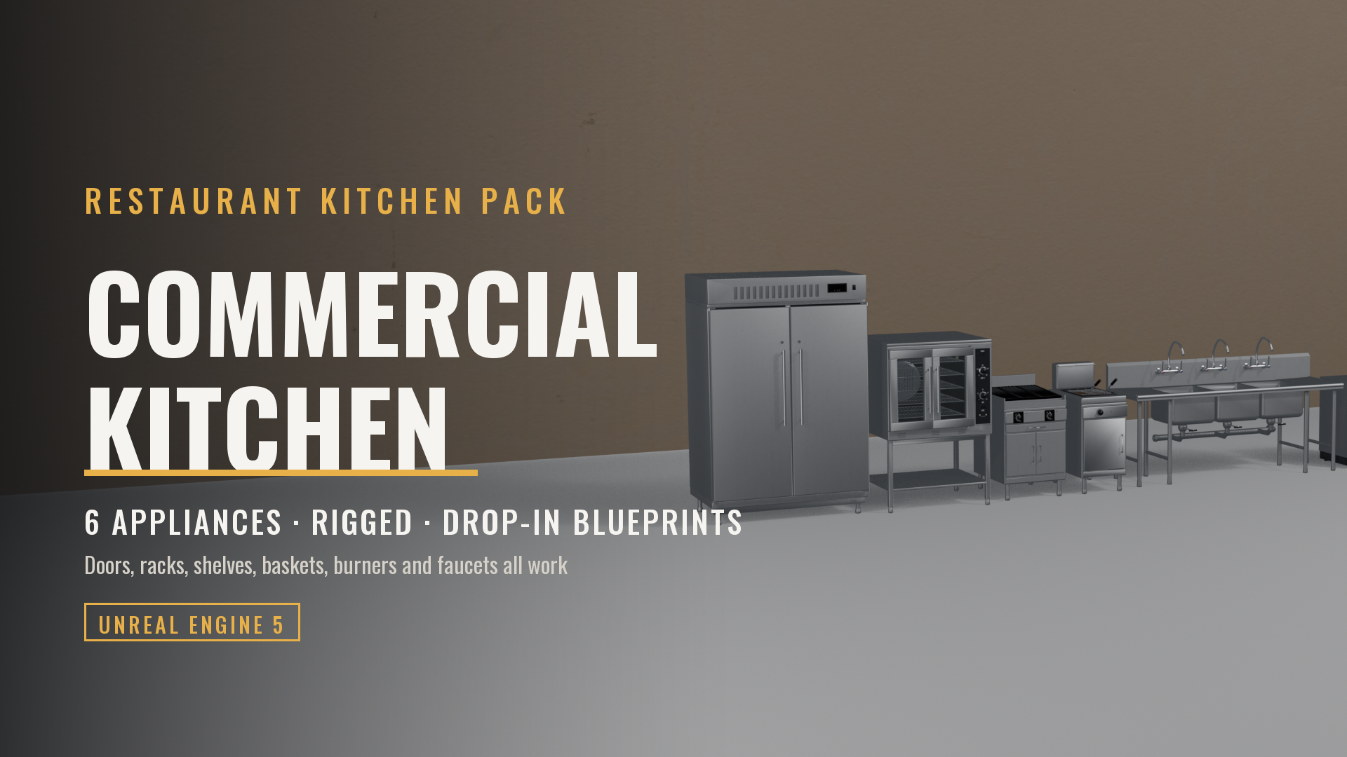 Commercial Kitchen Appliances Pack (6 Working Restaurant Appliances, Rigged, Separate Meshes)