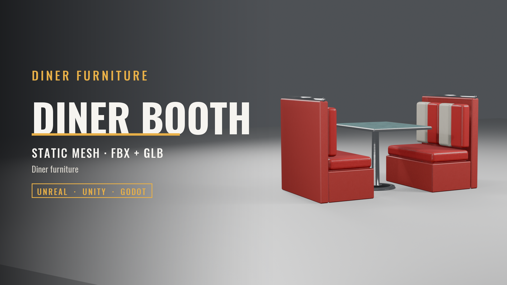 1950s Diner Booth (Red Vinyl Benches, Boomerang Table)