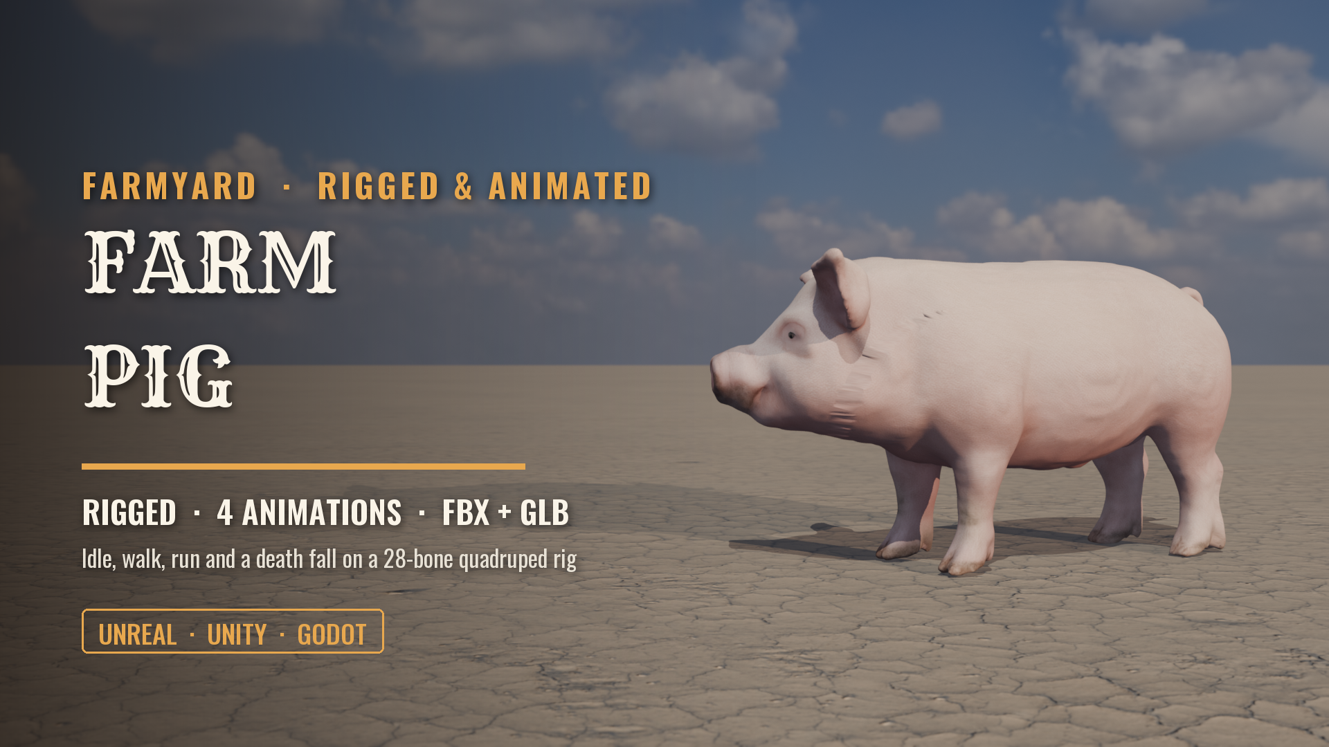 Farm Pig (Rigged & Animated: Idle, Walk, Run, Death)