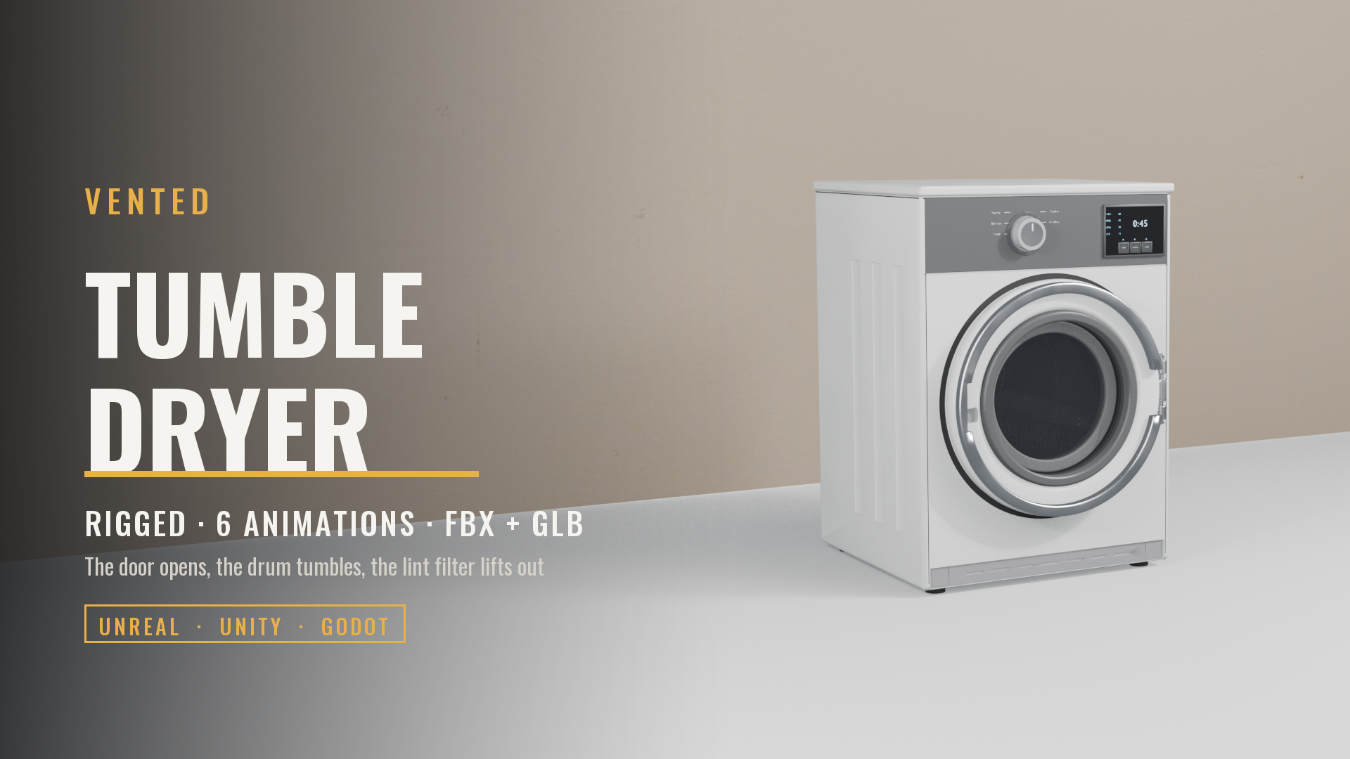 Tumble Dryer (Rigged: Opening Door, Tumbling Drum, Lint Filter, Program Knob)
