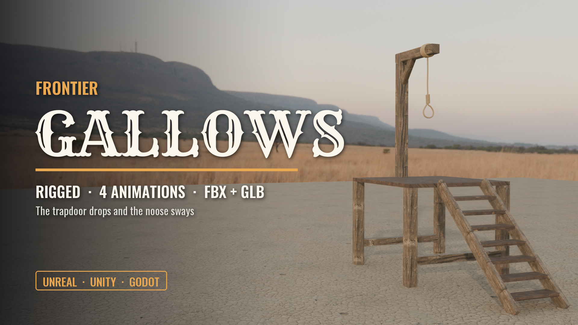 Frontier Gallows (Rigged, Animated Trapdoor & Noose)