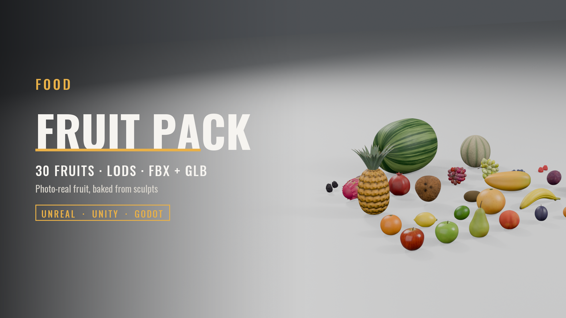 Fruit Pack: 30 Photo-Real Game-Ready Fruits with LODs