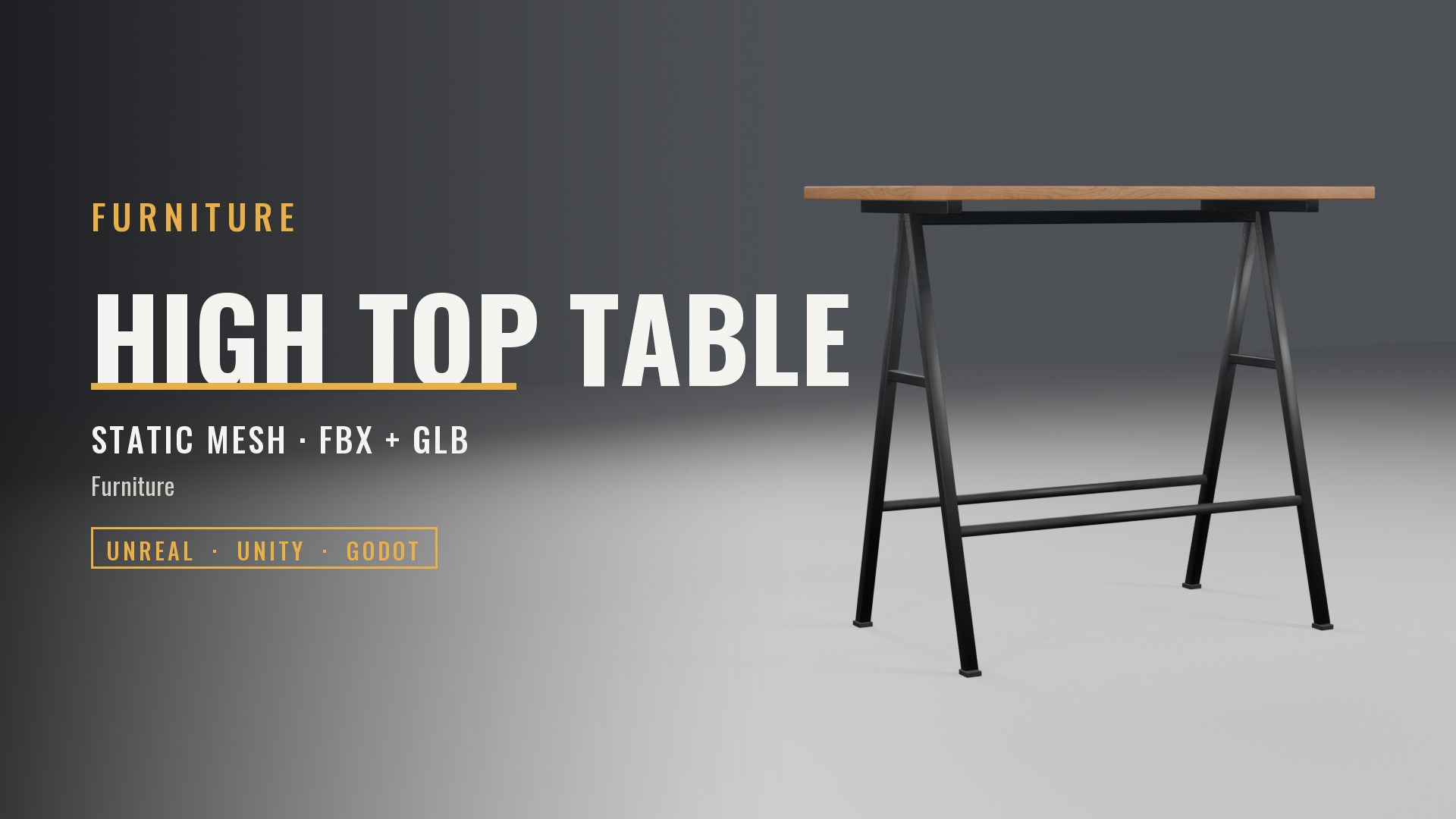 High-Top Bar Table (Oak Top, Steel A-Frames, Foot Rails)