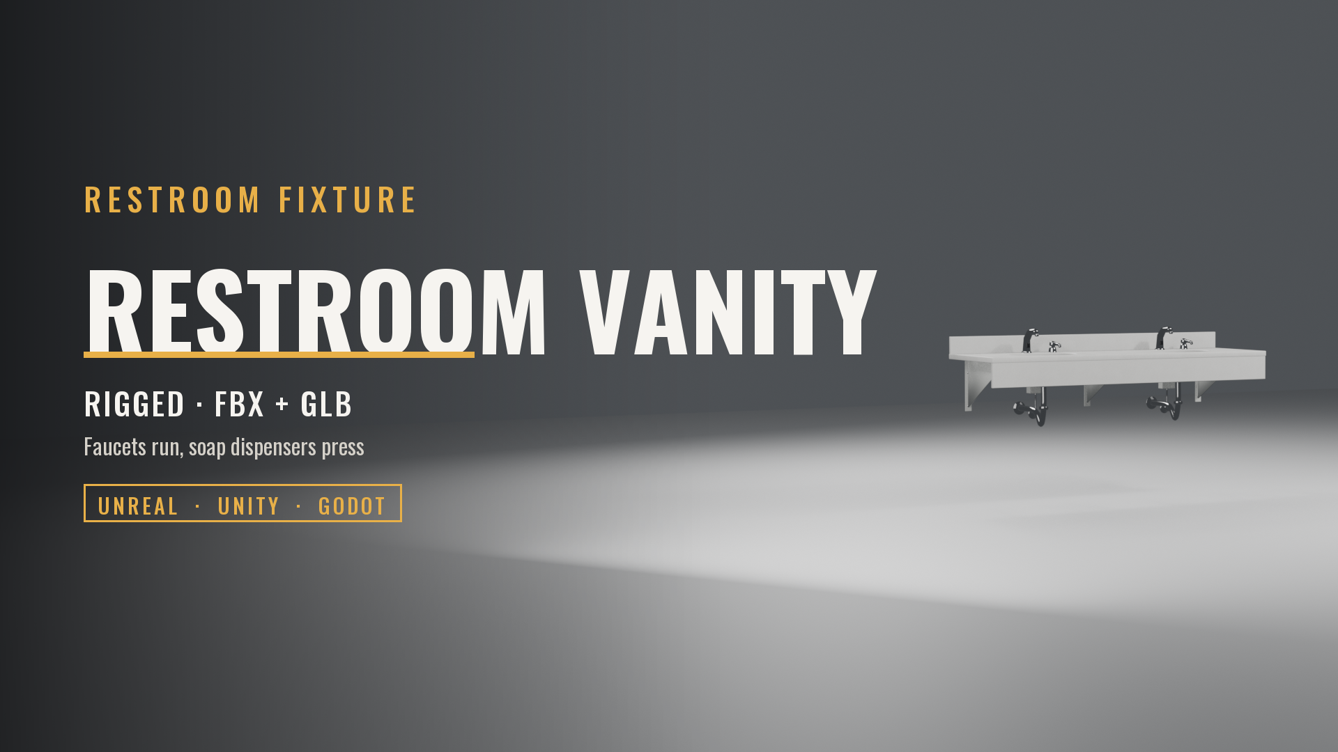 Commercial Restroom Vanity, Two Basins (Rigged Faucets and Soap)