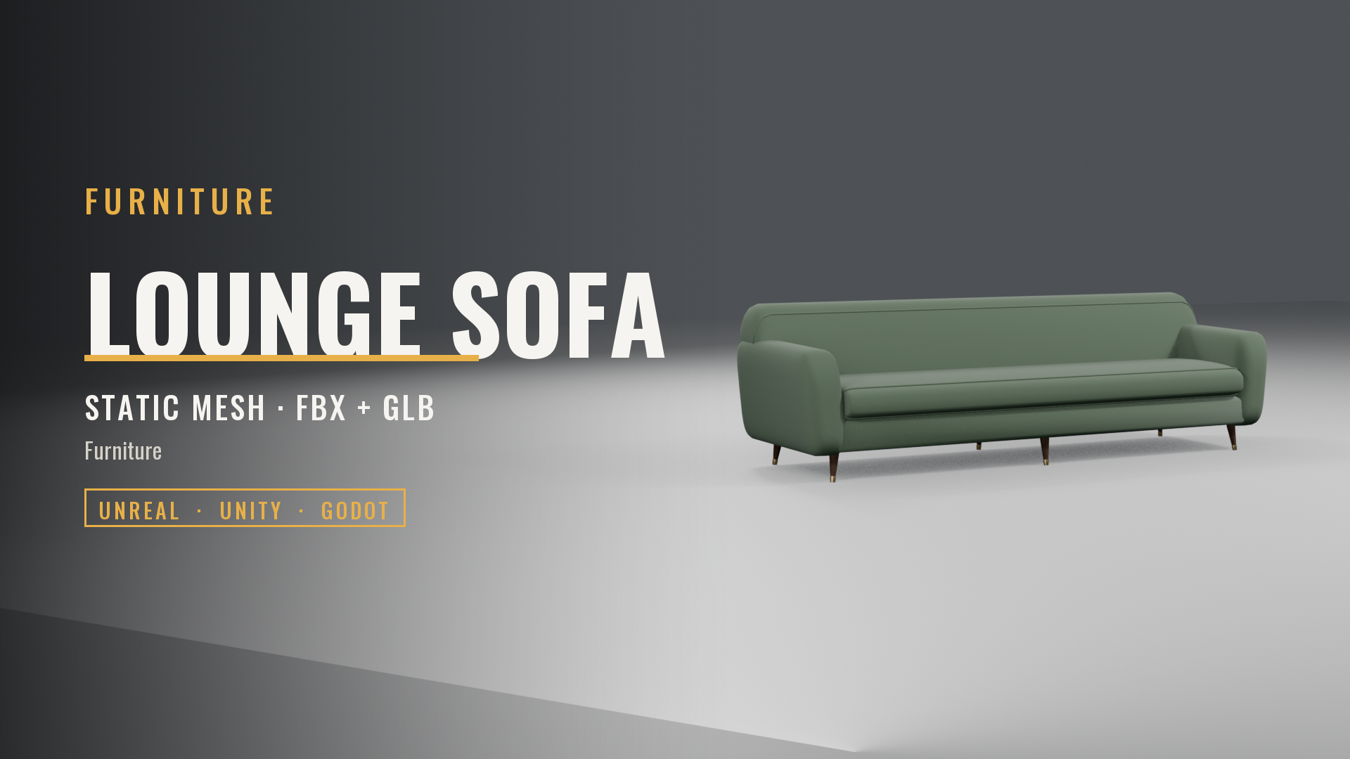 Mid-Century Lounge Sofa (2.6 m, Recolourable)