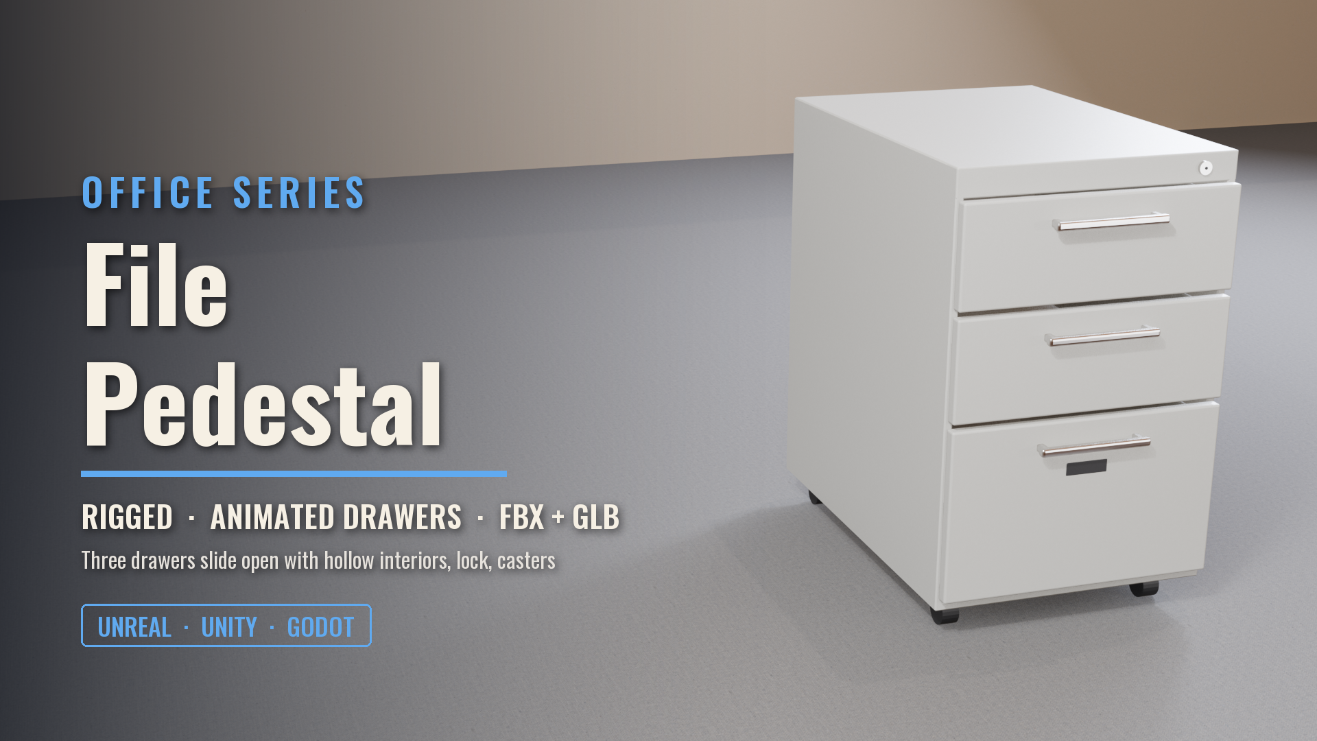 Office Mobile File Pedestal (Rigged, Opening Drawers)
