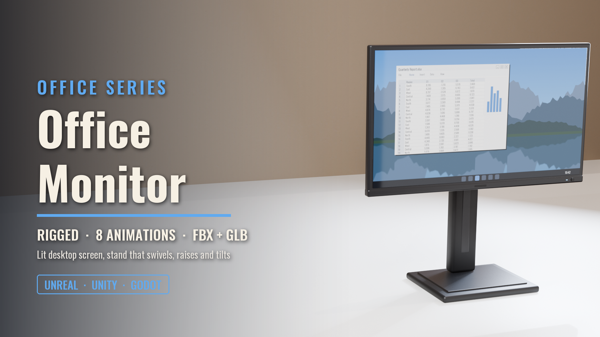 Office Monitor (Rigged, Lit Screen, Tilt & Height)