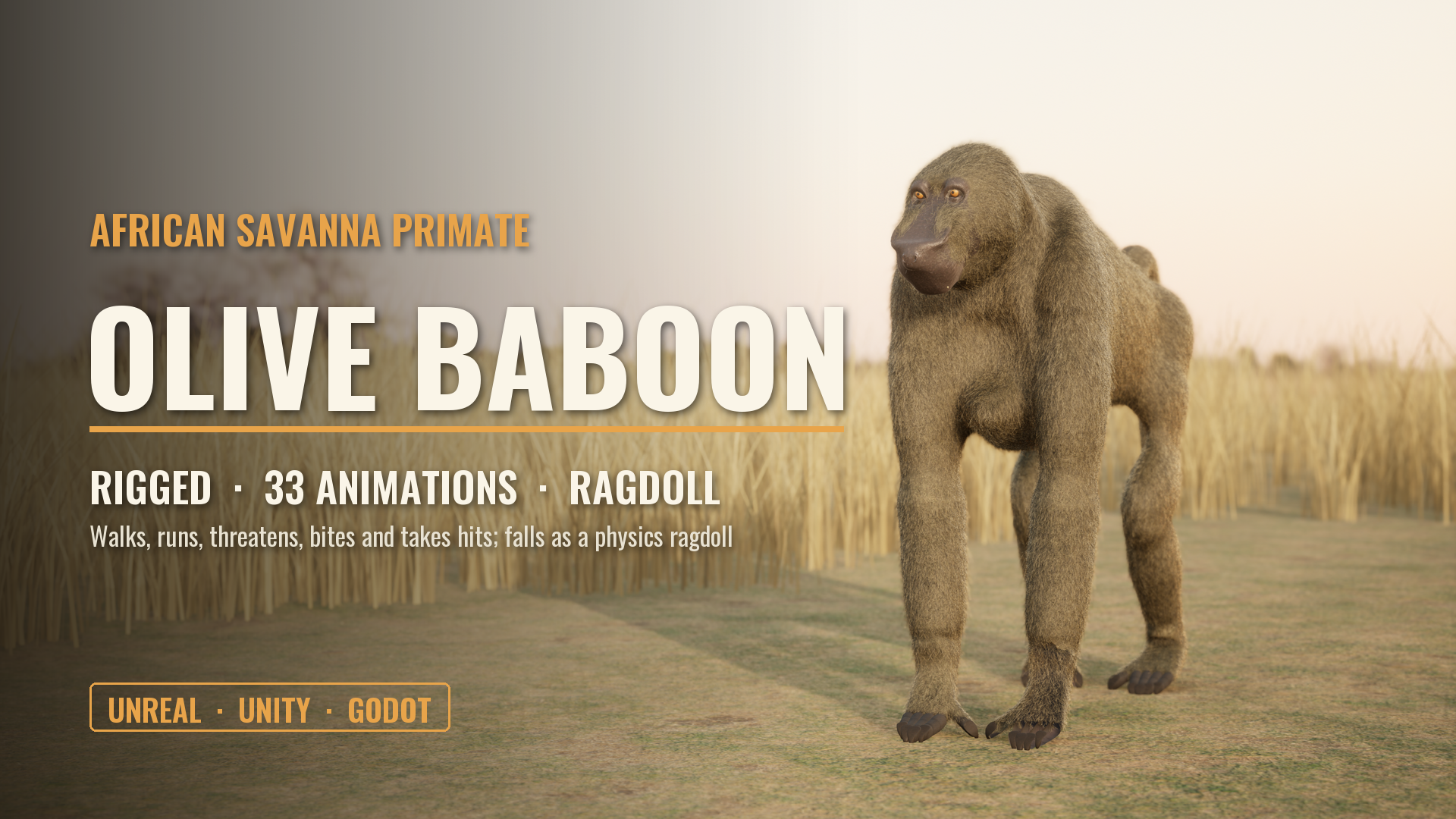 Olive Baboon Rigged Ragdoll 33 Clips