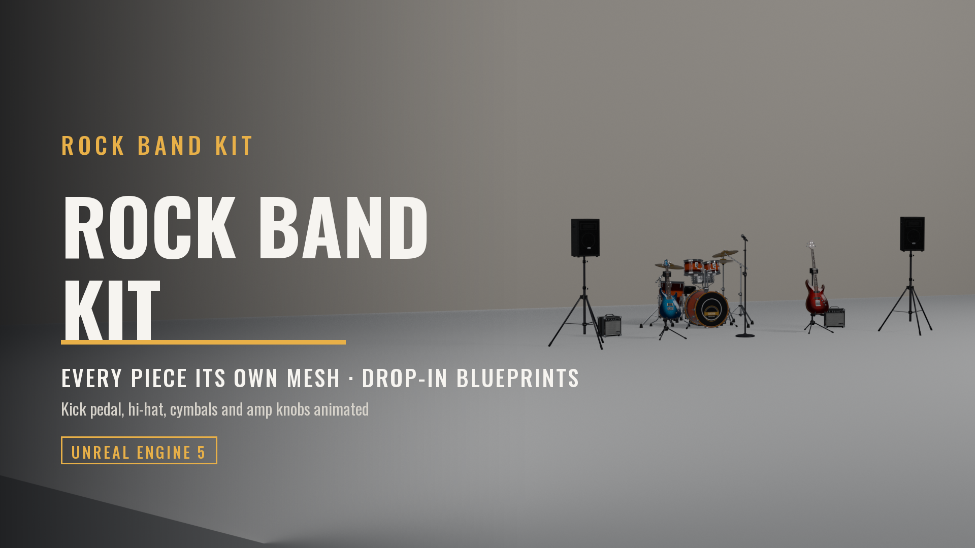 Rock Band Kit (Guitar, Bass, Amps, Mic, PA Speakers and a Nine-Piece Drum Kit, Separate Meshes)