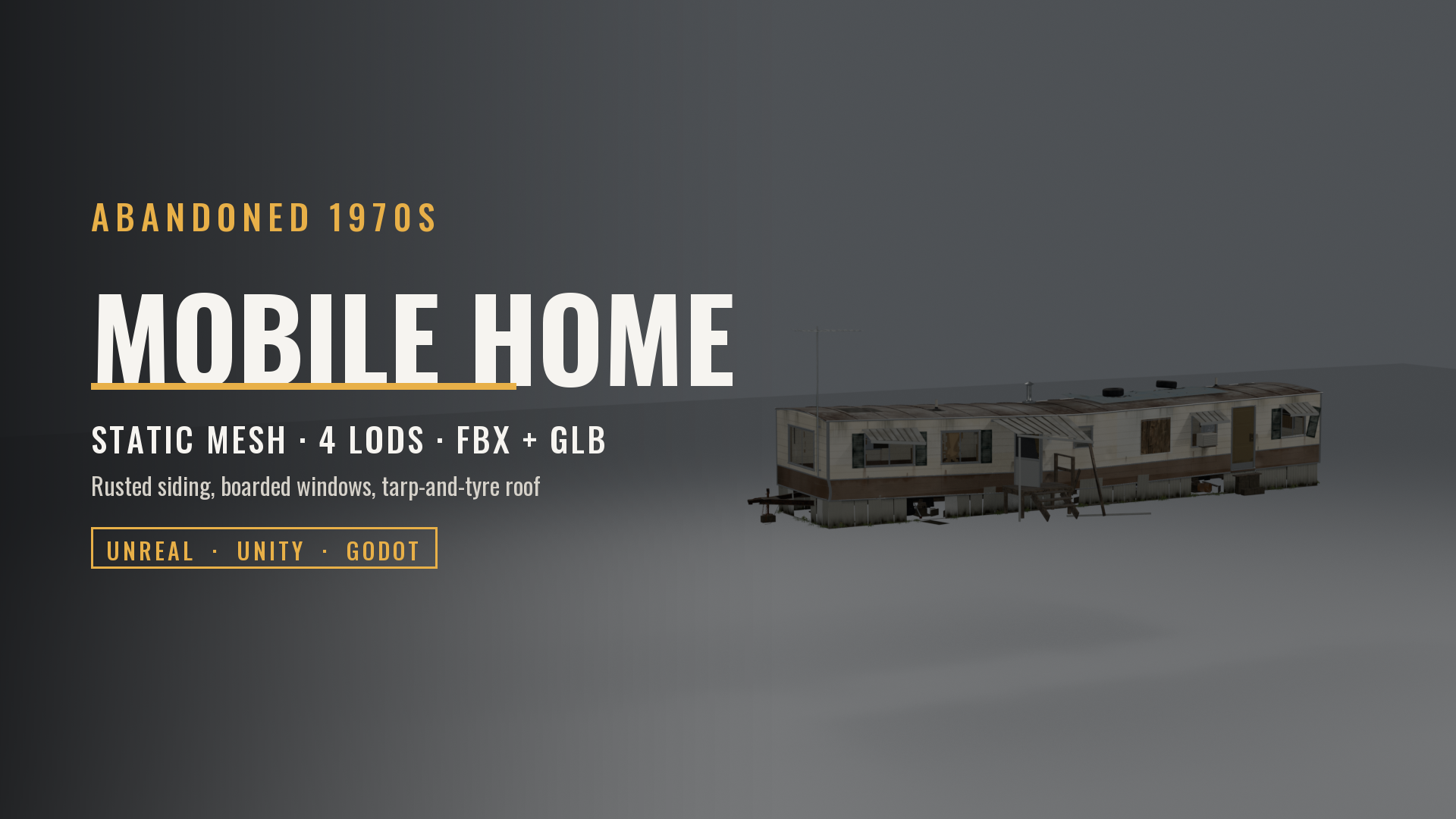 Run-Down 1970s Single-Wide Mobile Home (Game Ready)