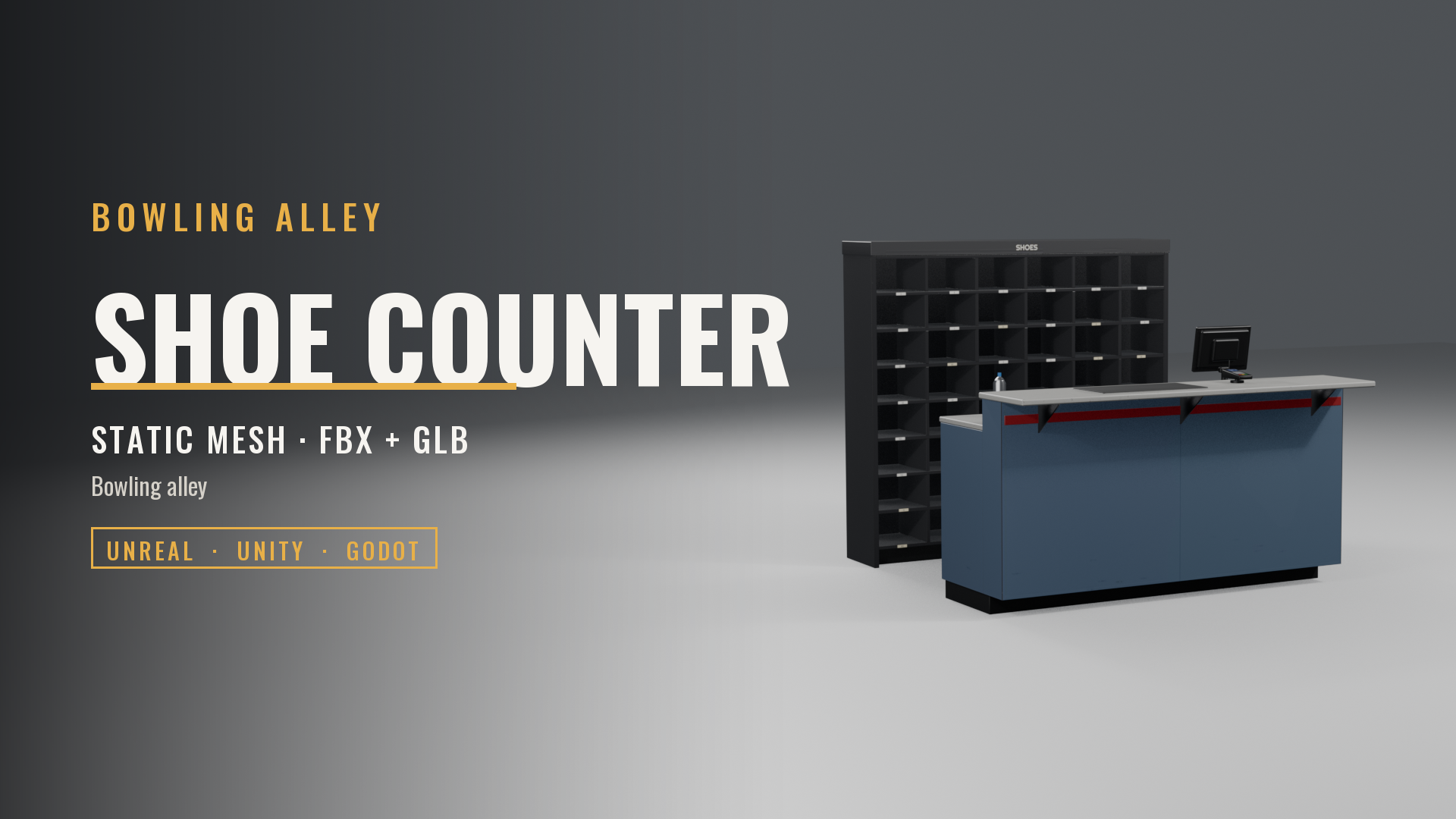 Bowling Shoe Rental Counter with Cubby Wall