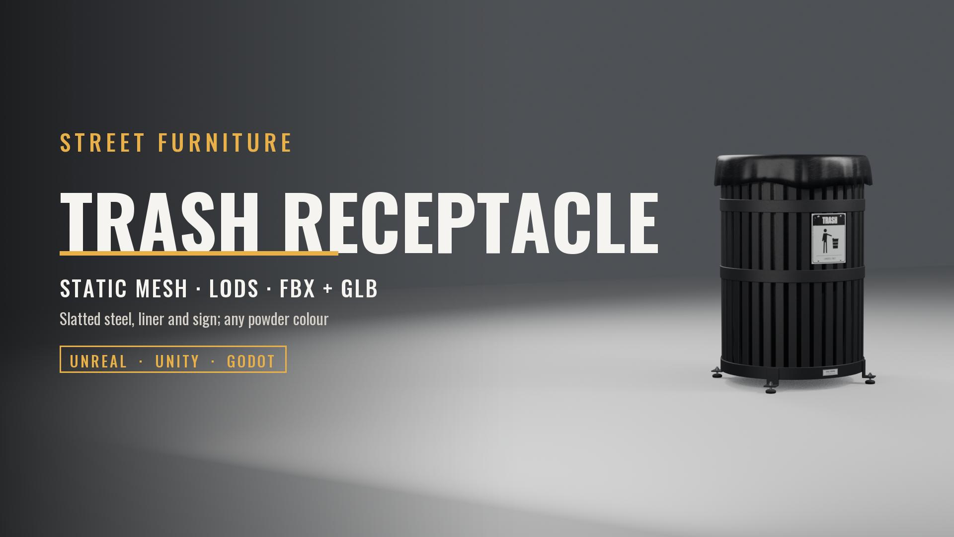 Slatted Steel Trash Receptacle with Liner (3 Finishes)