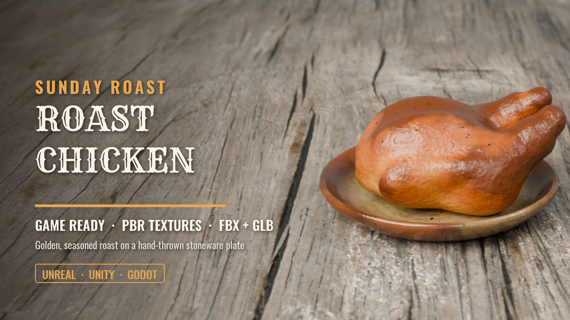 Stylised Roast Chicken on Stoneware Plate