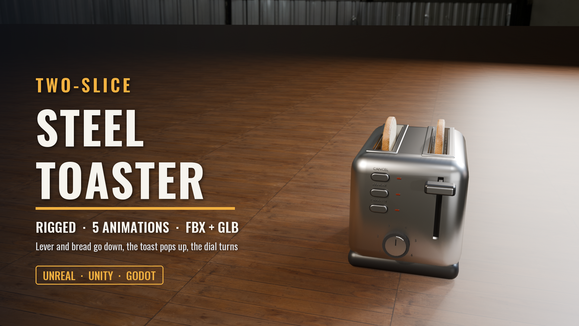 Two-Slice Toaster (Rigged: Lever, Pop-Up Toast, Browning Dial)