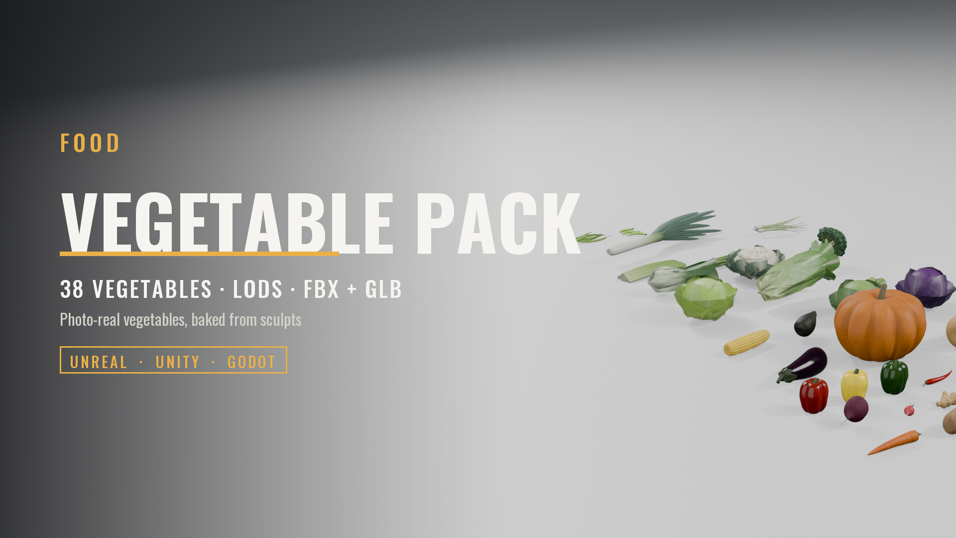 Vegetable Pack: 38 Photo-Real Game-Ready Vegetables with LODs