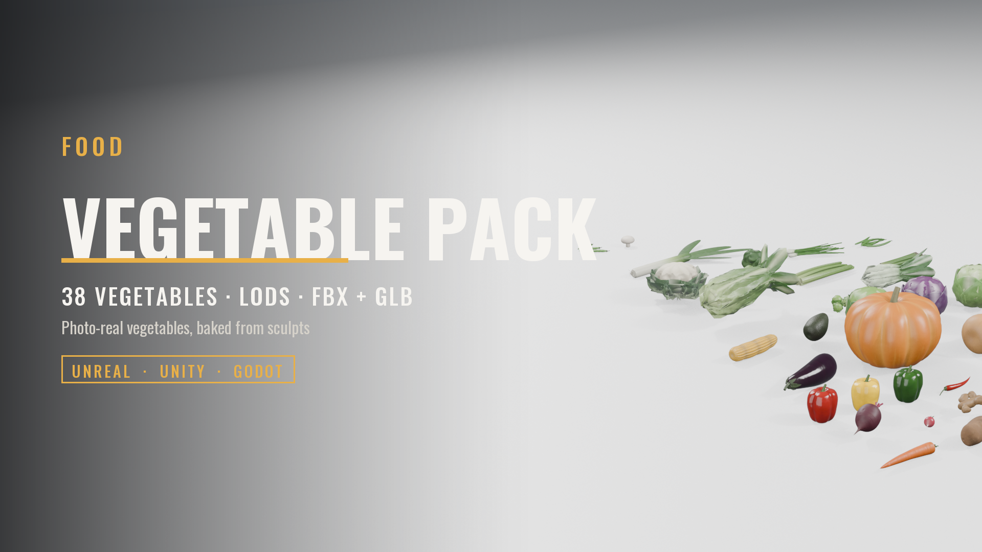 Vegetable Pack: 38 Photo-Real Game-Ready Vegetables with LODs