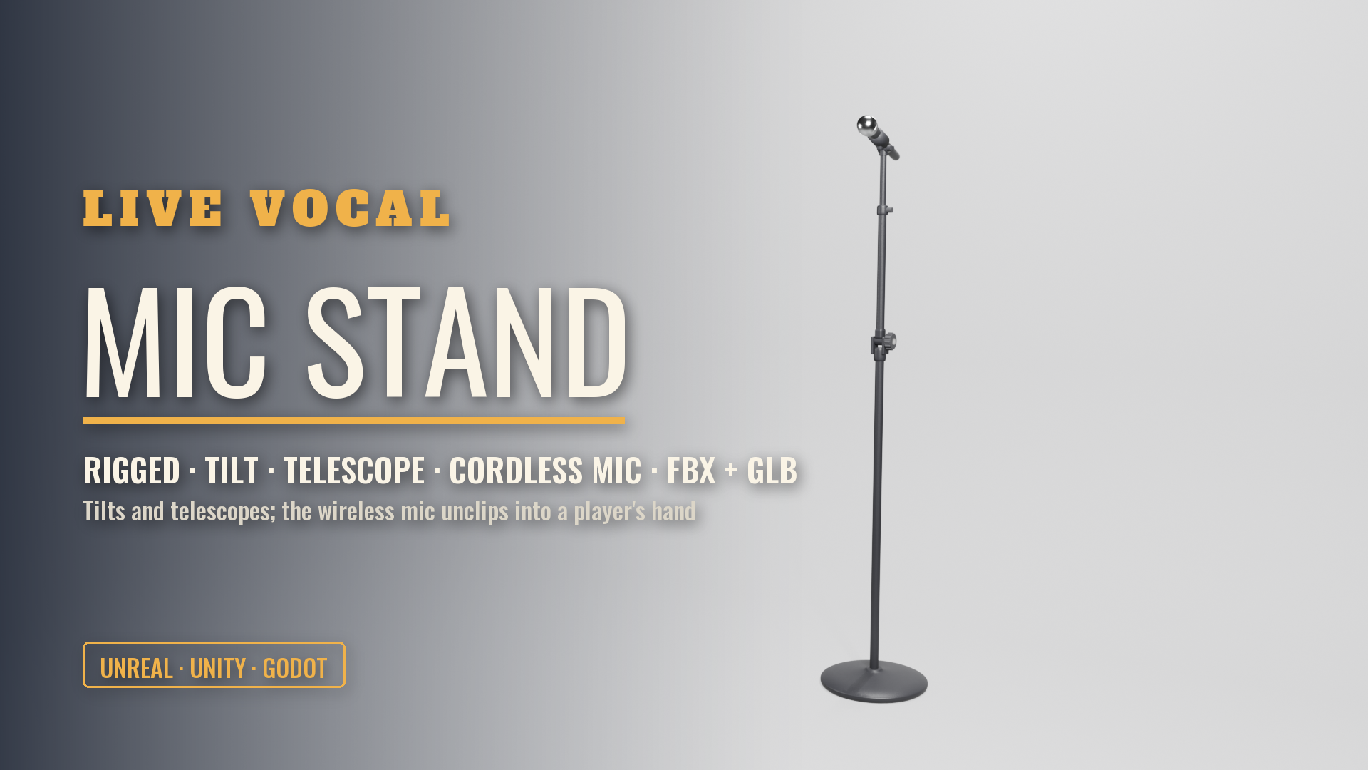 Mic Stand with Cordless Mic (Rigged, Tilting, Telescoping, Carryable Mic)