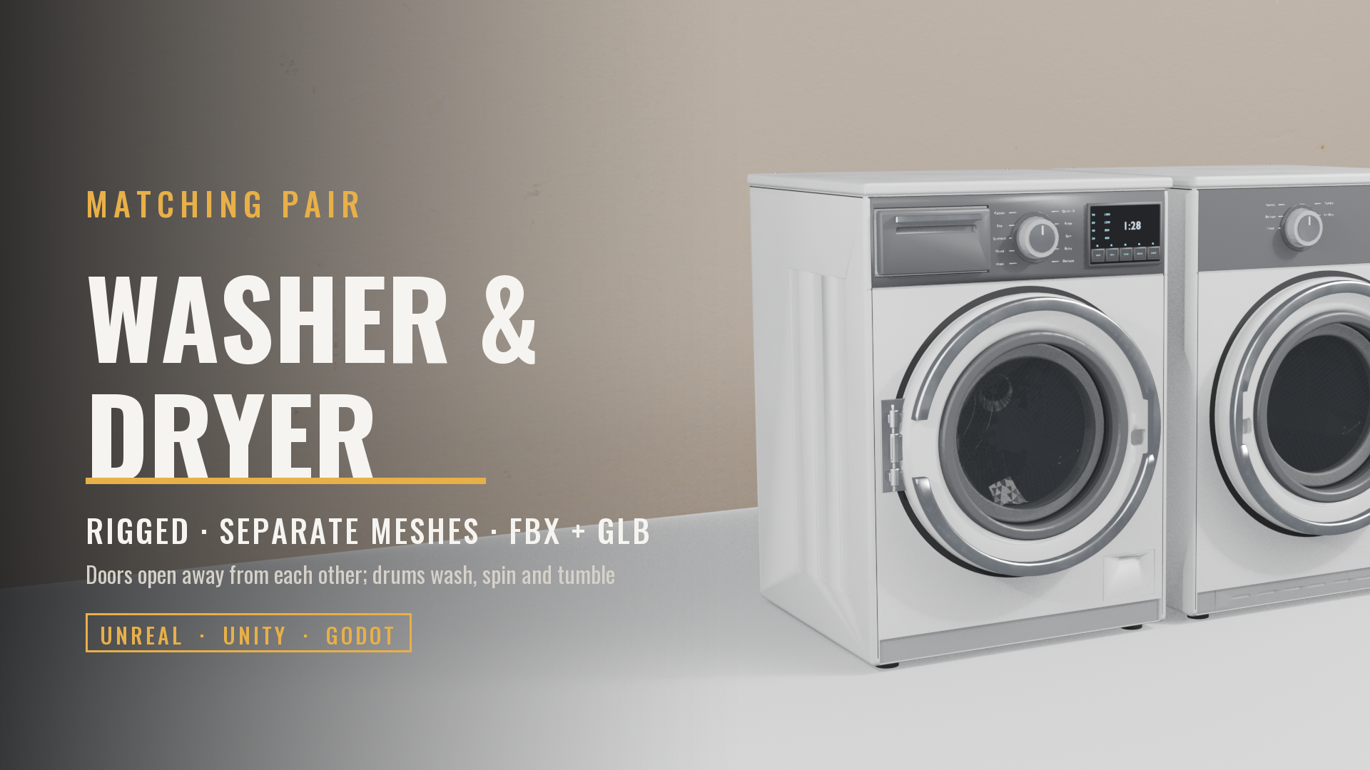 Washing Machine and Tumble Dryer Pair (Rigged, Animated, Separate Meshes)
