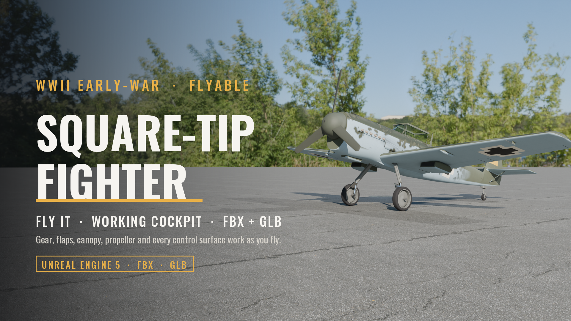 Flyable WWII Square-Wingtip Fighter (Working Cockpit, Gear, Flaps, Canopy and Flight Controls)